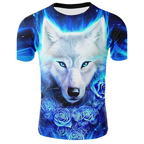 Men Daily Slim T-Shirt, Animal Round Neck, Short Sleeve