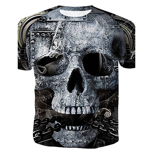 Men cotton T-shirt, 3D, skull print round neck