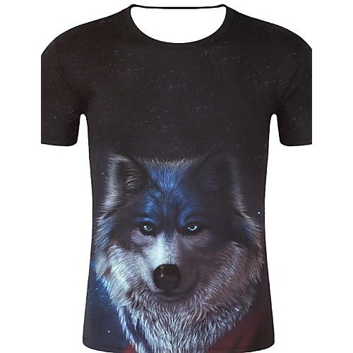 Men sports and chic, exaggerated large size cotton T-shirt, 3D, graphics, animal print round neck, short sleeves