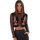 Summer sexy shirt ladies rose embroidery mesh stitching long-sleeved T-shirt