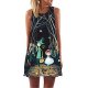 Retro Women Summer Loose Sleeveless Print Bortala Tank Mini Dress