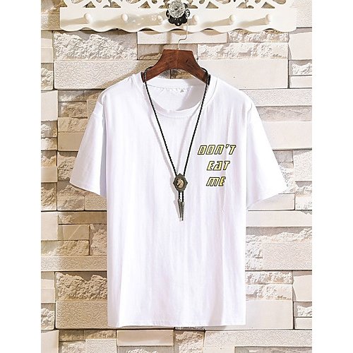 Men daily casual basic plus cotton T-shirt, graphics, letter print round neck, short sleeves