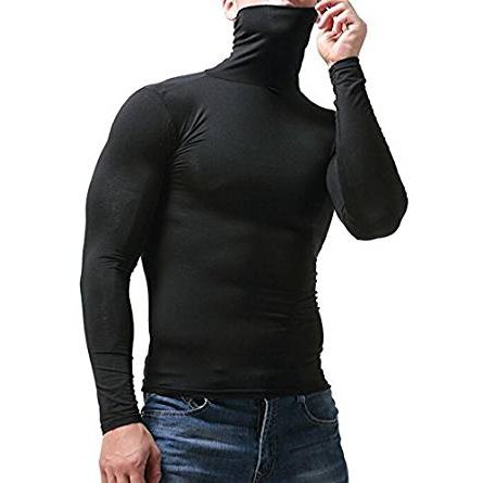 The basic solid color men's long-sleeved high-necked T-shirt Slim large black