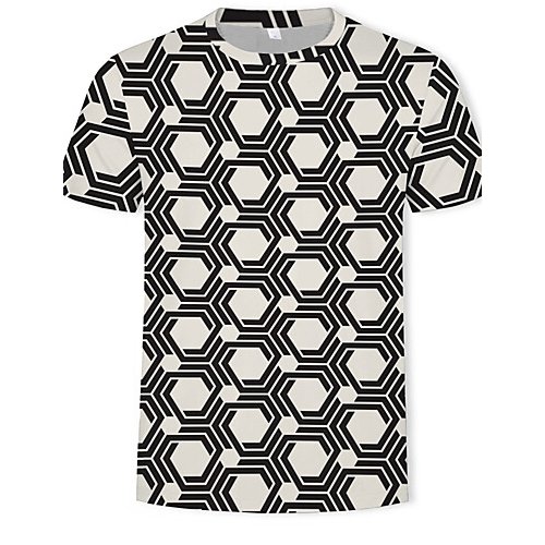 Men cotton T-shirt, geometric print round neck