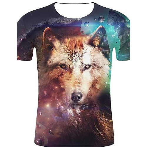 Men sports and chic, exaggerated large size cotton T-shirt, 3D, graphics, animal print round neck, short sleeves