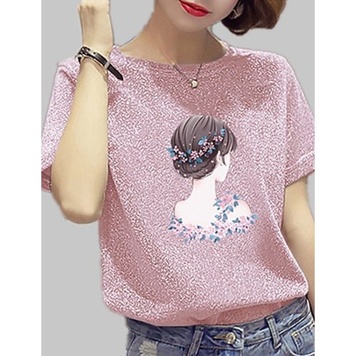 Female loose cotton T-shirt, solid color