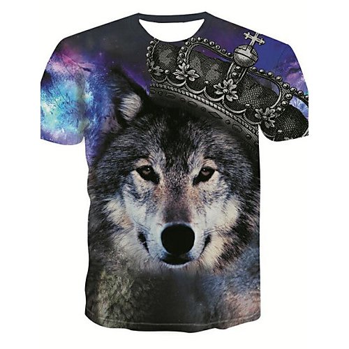 Men Casual, Daily Basic, Fashion T-Shirt, 3D, Animal, Portrait Print Round Collar, Short Sleeve