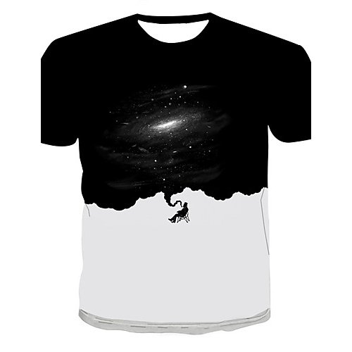 Men T-shirt, Galaxy, color block, 3D printed round neck