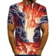 Men fashion, exaggerated T-shirt, color matching, 3D, patterned print round neck orange, short sleeves