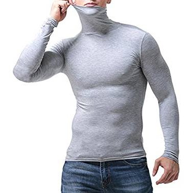 The basic solid color men's long-sleeved high-necked T-shirt Slim Price