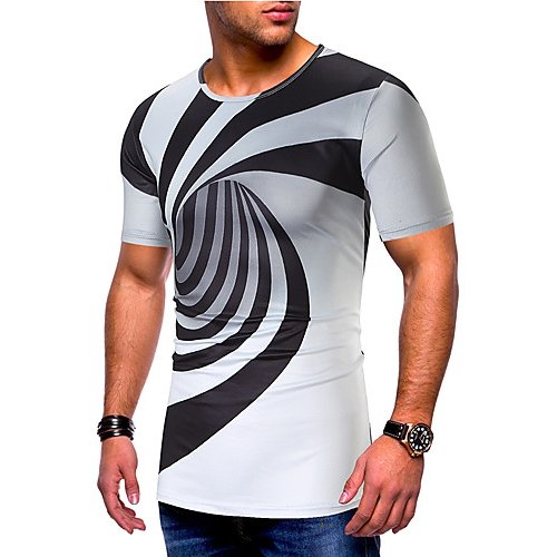 Men casual basic T-shirt, patterned print crew neck, short sleeves