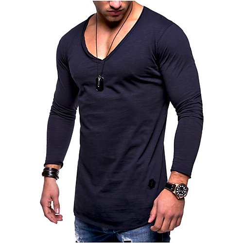 Men Daily Basic Cotton T-Shirt, Solid Color, Long Sleeve