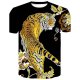 Men daily basics, fashion T-shirts, color blocks, animal tigers, printed crew necks, short sleeves