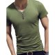 Men Daily Slim T-Shirt, Solid Color V-neck, Short Sleeve