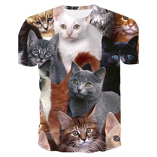 Men Daily Weekend Basic, Fashion T-Shirt, Animal Cat, Printed Round Neck, Short Sleeve