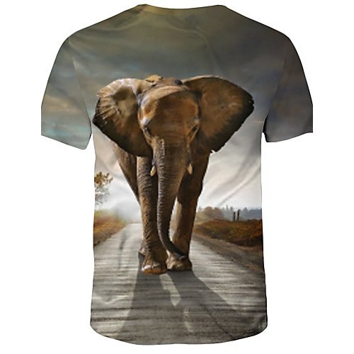 Men everyday wear holiday t-shirt, color block, 3D, animal print round neck, short sleeves