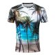 Men daily holiday basic slim T-shirt, trees, leaves print round neck, short sleeves