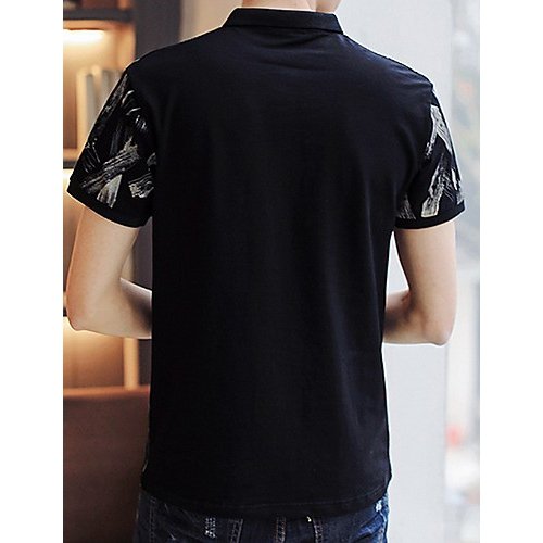 Men Basic Slim T-Shirt, Geometric Printed Shirt Collar