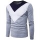 Men Daily Weekend Cotton T-Shirt with Colorful Round Collar and Long Sleeve