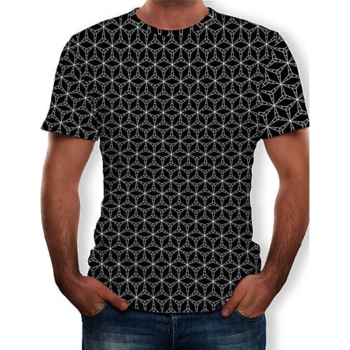 Men T-Shirt, Geometric Printed Round Collar