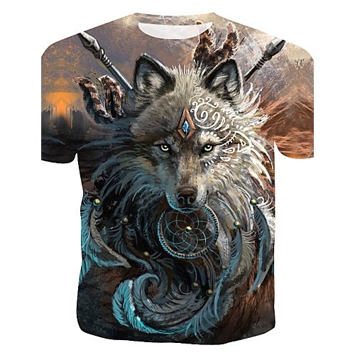 Men cotton t-shirt, 3D, animal print round neck