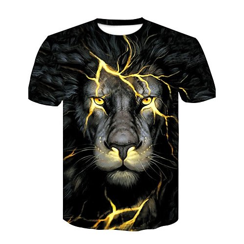 Men Daily Basic, Fashion T-Shirt, Animal Lion, Printed Round Collar, Short Sleeve