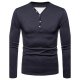 Men T-shirt, solid color V-neck, long-sleeved