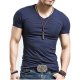 Men Daily Weekend Basic Cotton Slim T-Shirt, Solid Color V-neck, Short Sleeve