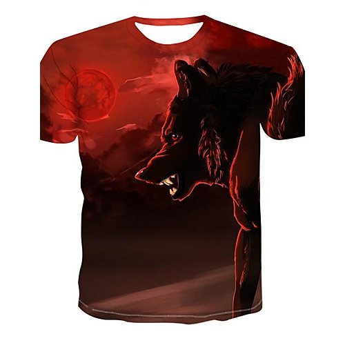 Men daily clothing basic large size T-shirt, 3D, animal print round neck, short sleeves