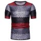 Men cotton T-shirt, stripes, color blocks, pattern patchwork, print round neck