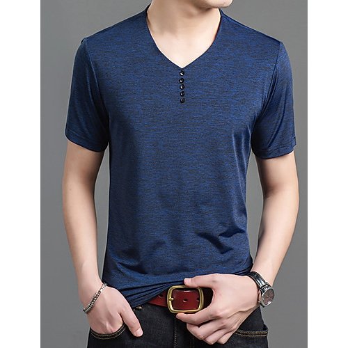 Men T-Shirt, Solid Color V-Neck