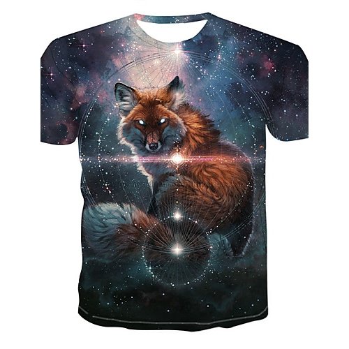 Men casual everyday fashion, punk gothic T-shirt, color matching, animal print round neck, short sleeves