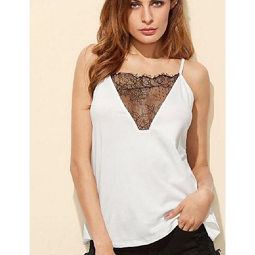 Women basic vest, solid color lace shoulder strap