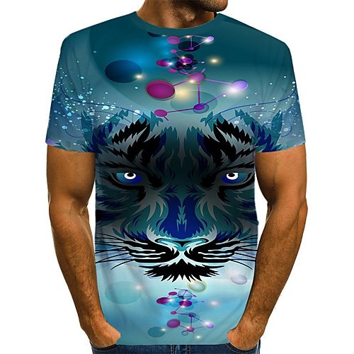 Men casual, everyday fashion, exaggerated T-shirt, color block, 3D, animal tiger, print