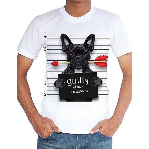 Men daily sports holiday chic T-shirt, animal dog, print round neck, short sleeves, beach