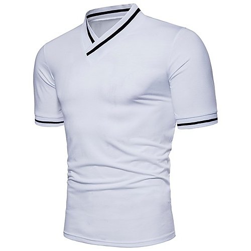 Men basic cotton T-shirt, V-neck solid color