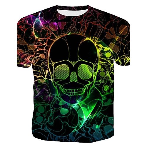 Men Sports Outdoor Punk & Gothic, Exaggerated Cotton Slim T-Shirt, 3D, Graphics, Skull Printed Round Collar, Short Sleeve