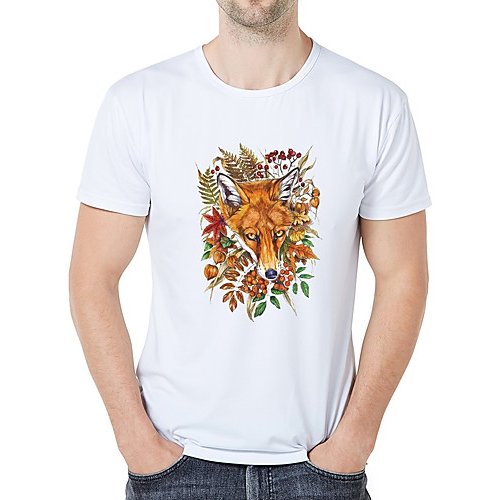 Men casual basic T-shirt, animal print round neck, short sleeves