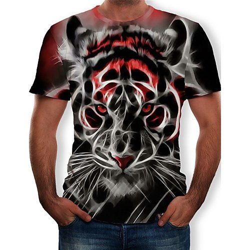 Men T-shirt, 3D, animal print round neck