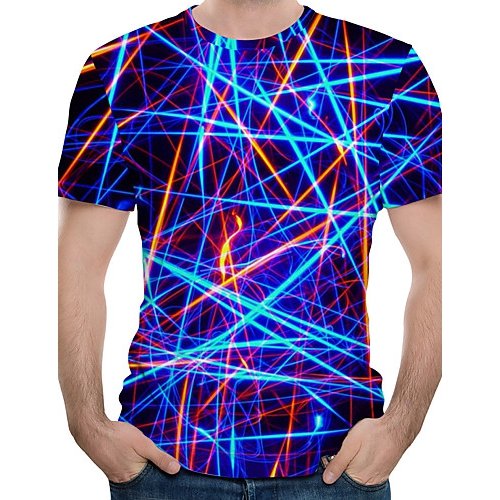 Men Daily Large Size Cotton T-Shirt, 3D Printed Round Neck, Short Sleeve