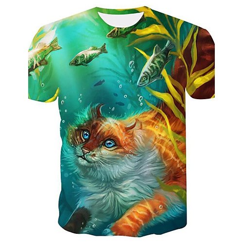 Men casual, daily basic, stylish T-shirt, 3D, animal print crew neck, short sleeves