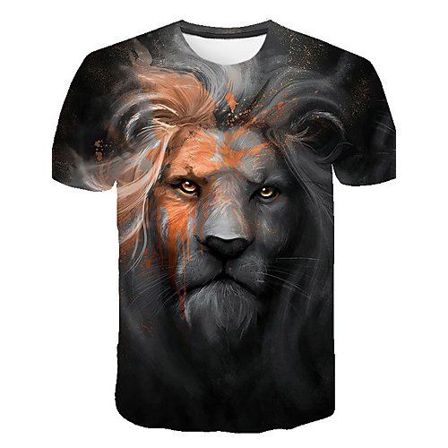 Men daily exaggerated large size T-shirt, 3D, animal print round neck, short sleeves