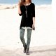 Women Collar Long Sleeve Top Irregular Top T-Shirt