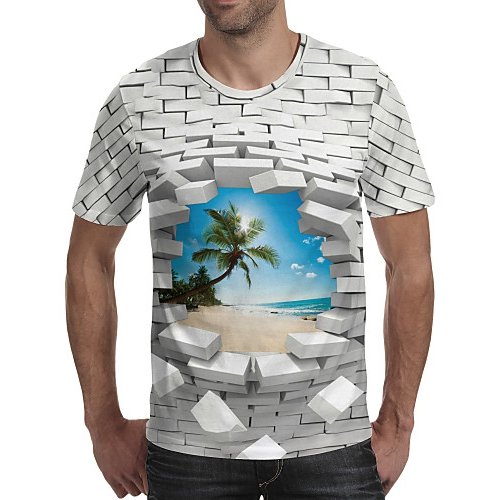 Men wear basic T-shirts, 3D round neck, short sleeves