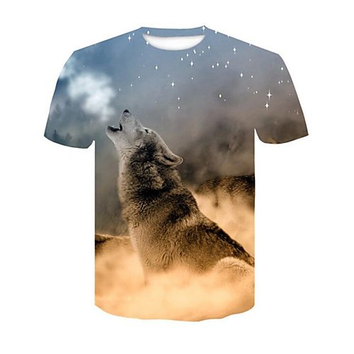 Men daily clothing basic large size T-shirt, 3D, animal print round neck, short sleeves