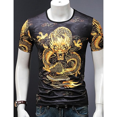 Men daily basic large size T-shirt, animal round neck, short sleeves