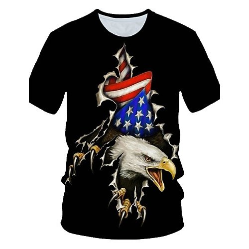 Men everyday fashion, exaggerated T-shirt, color block, 3D, animal print round neck, short sleeves