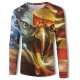 Men casual, daily basic, fashion T-shirt, color block, 3D, animal print round neck, long sleeves