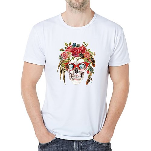 Men vintage, slim T-shirt, graphics, skull print round neck