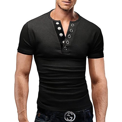 Men daily basic T-shirt, solid color V-neck